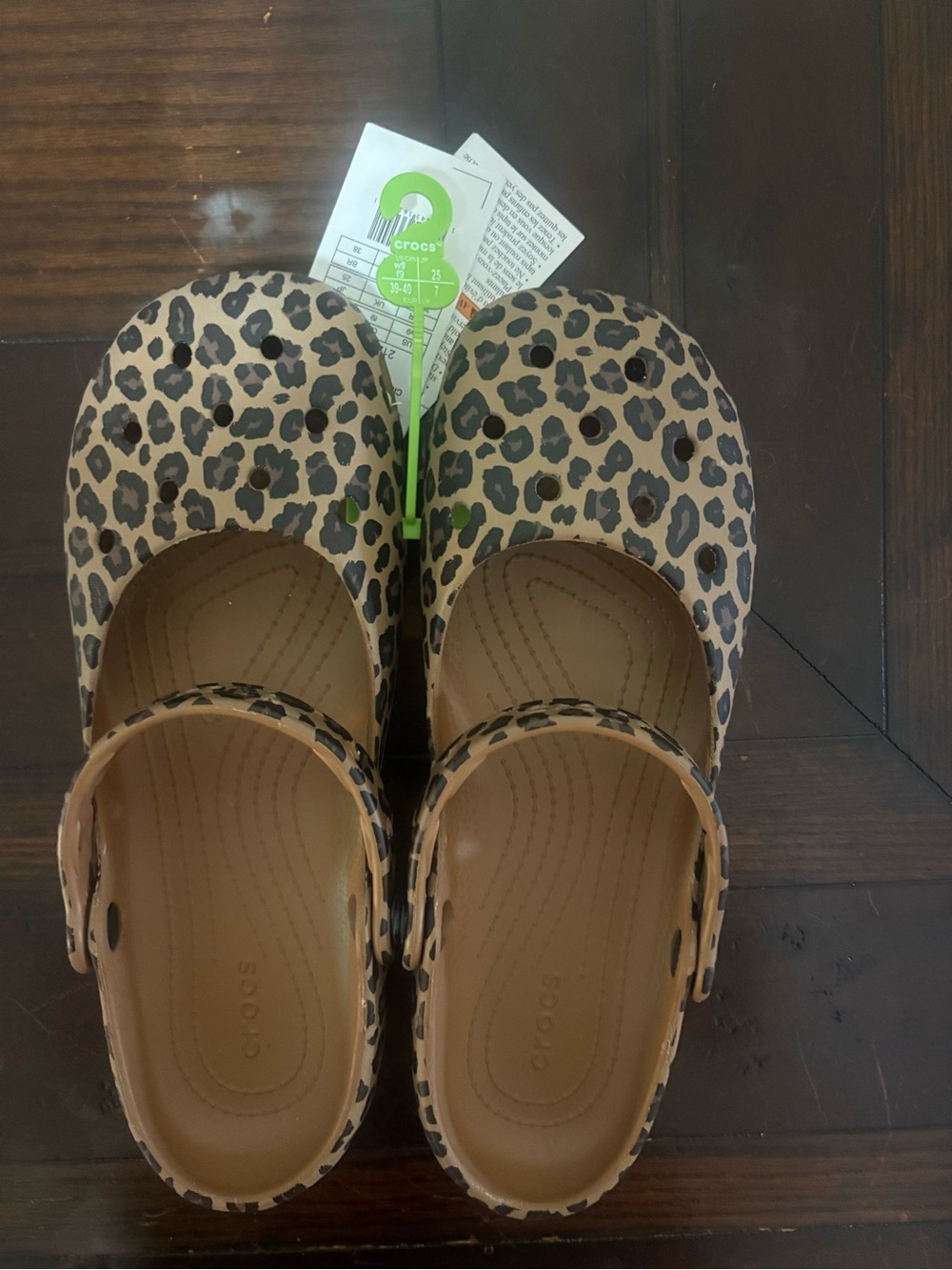 CROCS women’sLeopard Print Clog in Tan and Black